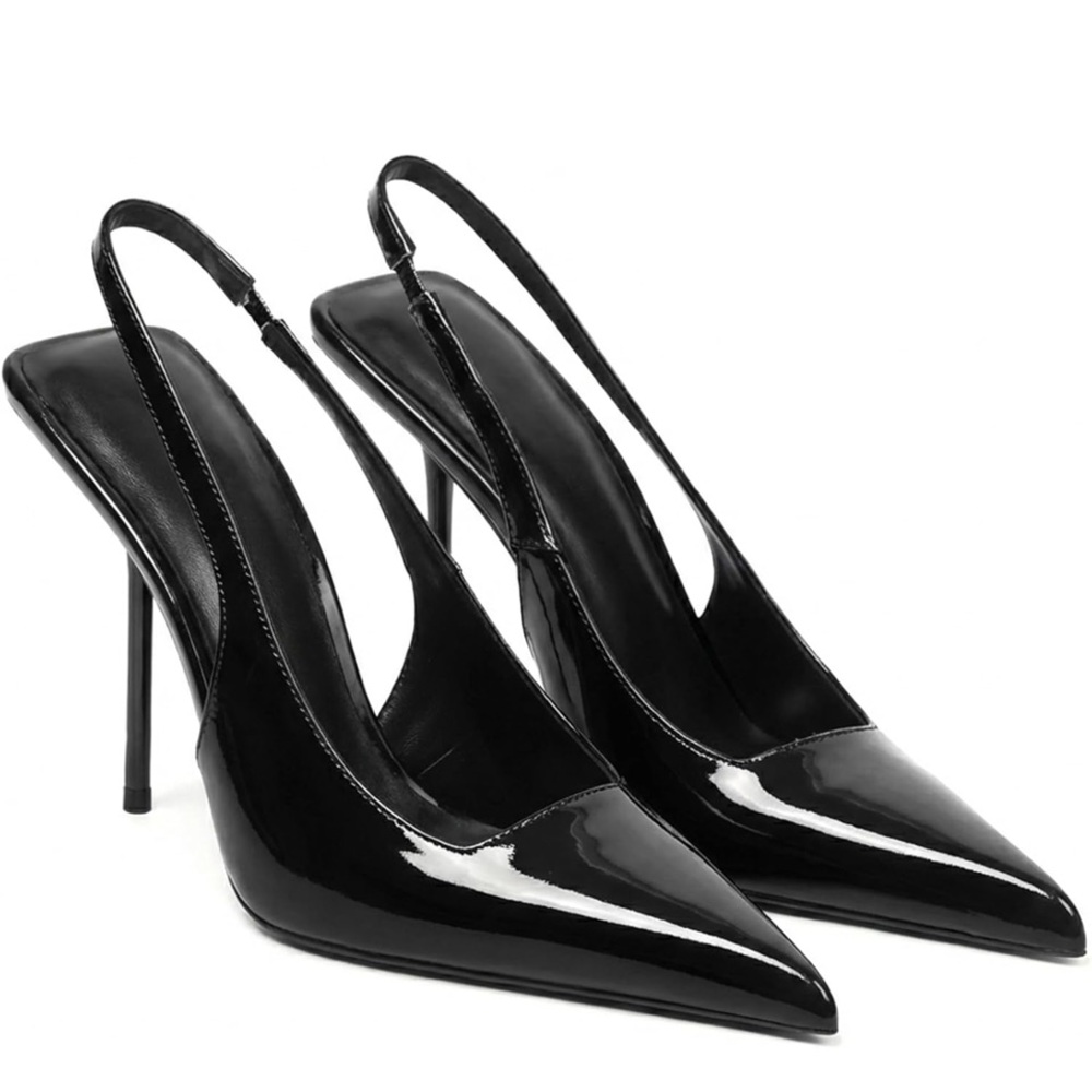 Shoes-Black Size 9.5 Slingback Stiletto High Heels Pointed Toe Slip On Pumps